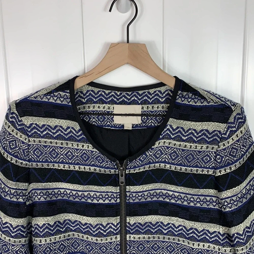 💕Ann Taylor Loft Blue Black Tweed Blazer Jacket 8 - Picture 2 of 7